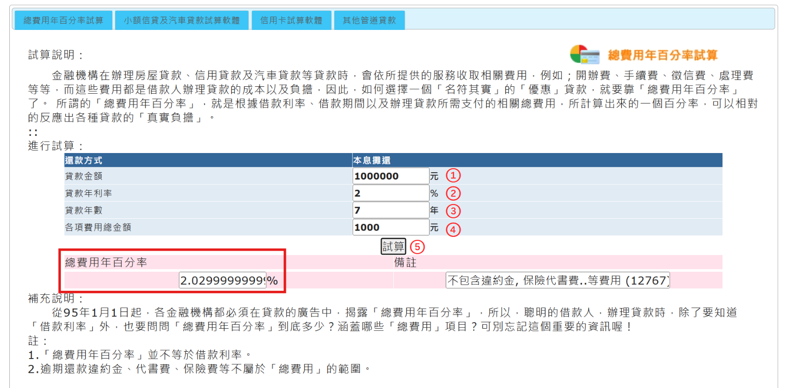 金管會金融試算工具APR試算流程教學